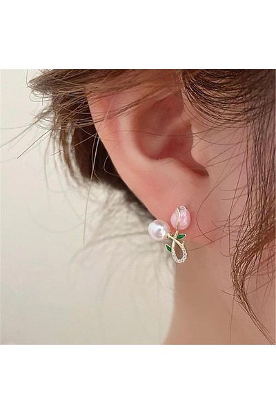 Pelin Aksesuar Pink Pearl Tulip Earrings