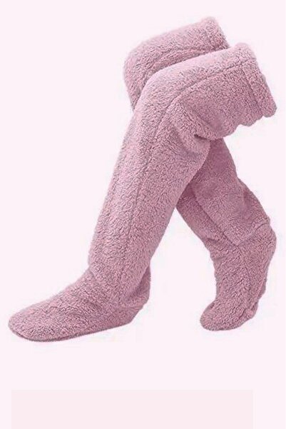 SAUNA SUIT Powder Pink Women's Plush Sleep Socks - Foot Warmer over the Knee Room Socks Xs-Xl