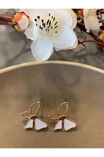 Pelin Aksesuar White Gold Butterfly Earrings
