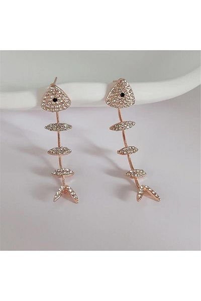 Pelin Aksesuar Fish Bone Rose Jewelled Earrings