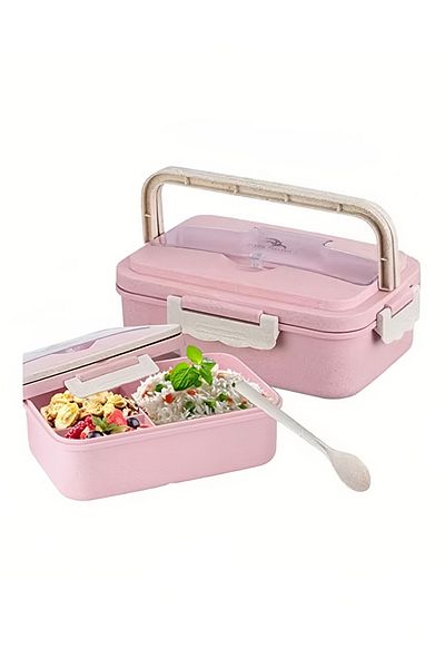 COOYA Portable lunch box, durable, spill-proof, microwave-safe, with handle, 8.5 x 5.9 x 2.2 cm, pink
