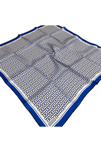 Armine Saks Mavi Geometrik Desen Sura İpek Eşarp 9149 - 39