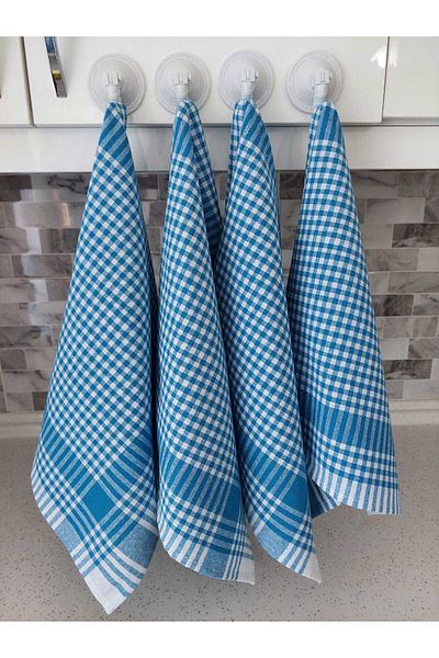 LilaMOON Turquoise Colored Cotton 4-Piece Napkin - Petite Checkered, Drying Cloth, Nutrition Cover