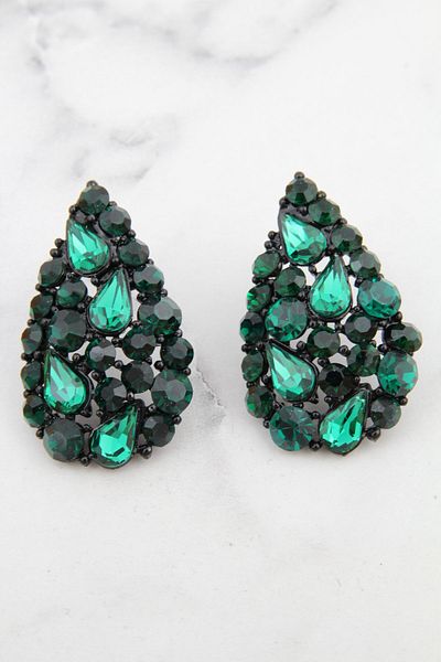 Pelin Aksesuar Green Stone Big Drop Earrings