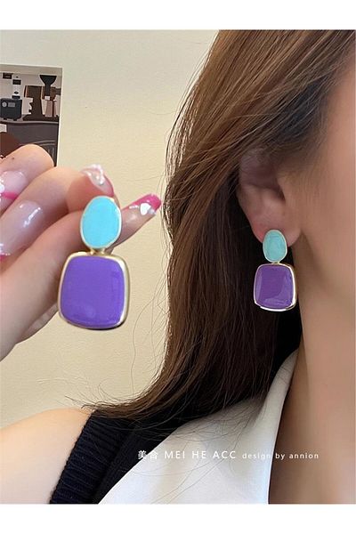 Pelin Aksesuar Purple Blue Enamel Earrings