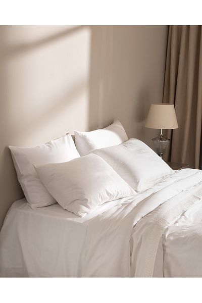 Madame Coco Magou Double 100% Cotton Cropped Satin Duvet Cover Set - White