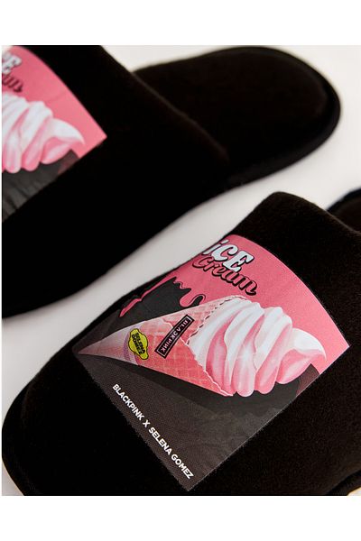 Chirpy Blackpink-s Ice Cream Shaped Women's Black House Slippers