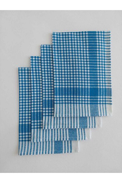 LilaMOON Turquoise Colored Cotton 4-Piece Napkin - Petite Checkered, Drying Cloth, Nutrition Cover
