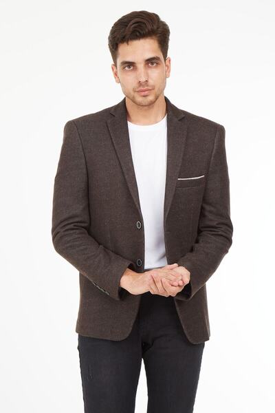 SPOSO Erkek Kahverengi Slım Fıt Blazer Ceket