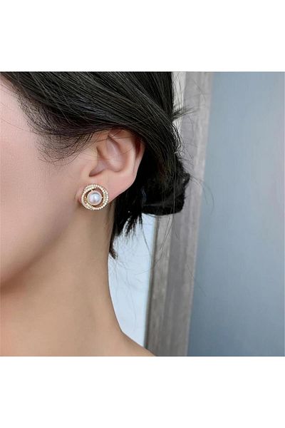 Pelin Aksesuar Vintage Earrings - With Crystal Pearls and Twisted