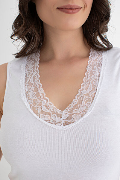 saac 100% Cotton 2 Pieces White Lace Sleeveless V-Collar Undershirt- 224