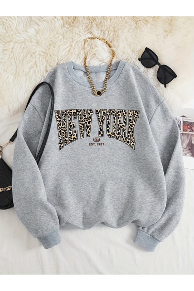 Lider Leather Hanorac imprimat cu gâtul în formă de O - Design elegant și con...