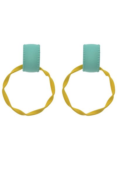 Pelin Aksesuar Yellow Blue Hoop Earrings