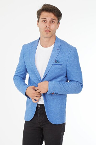 SPOSO Men's Indigo Blue Half Lined Slim Fit Blazer Jacket