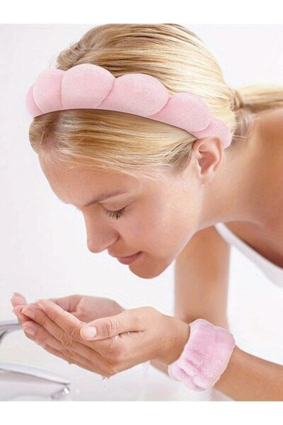 GÜLPEŞE Set de machiaj din 3 bucăți Bentita spa cu burete pufos Spălarea feței Îngrijirea pielii Mască facială Yoga Bandă sportivă