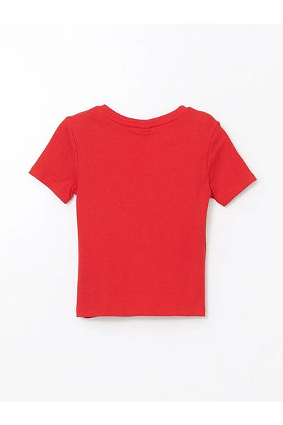LC Waikiki Lcw Kids Red Crew Neck Rhinestone Girls' Crop T-Shirt