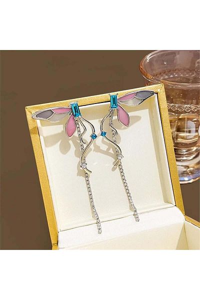 Pelin Aksesuar Pastel Colored Dangle Butterfly Design Earrings