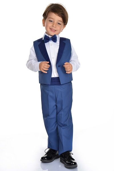 Mnk Vestă cu curea cu guler din satin Costum băiat Albastru