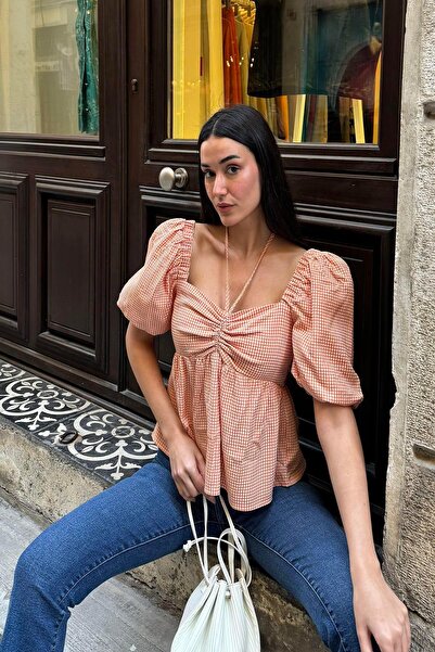 FOR YOU MODA Πορτοκαλί μπλούζα με γραβάτα με φυσική βισκόζη