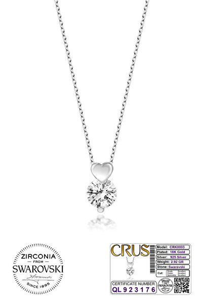 Cruse 925 Ayar Gümüş Tektaş Kalp Kolye 18K Beyaz Altın Kaplama Crus Sertifikalı