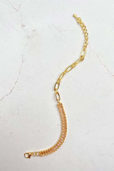 Modex Gold Color Bracelet with Square Stone Chain Detail