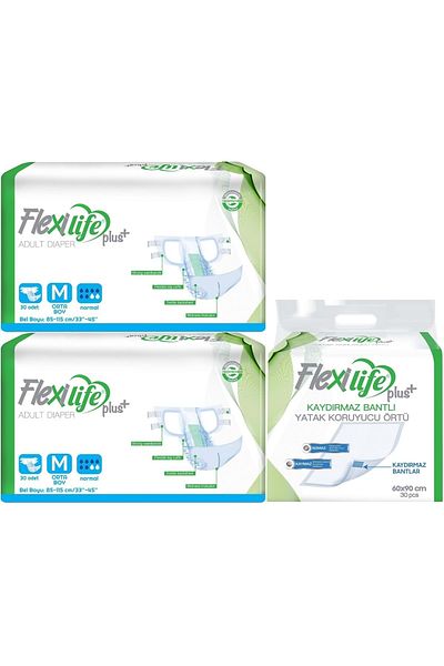 Flexi Life 60 Pieces Medium Surface Adult Patient Diapers - Bed Protector Cover with Waistband 30 Pieces