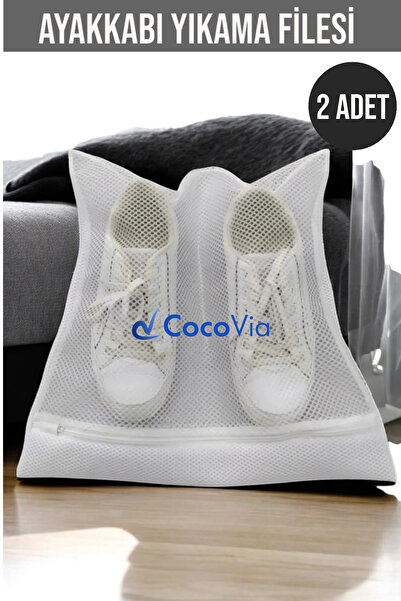 CocoVia ( 2 ADET ) Beyaz Renk Ayakkabı Yıkama Filesi Fermuarlı Ayakkabı Temizleme Ve Bakım Filesi