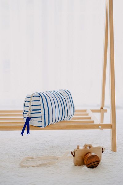 Atelier Babbi Dark Navy Blue Striped Large Care Bag
