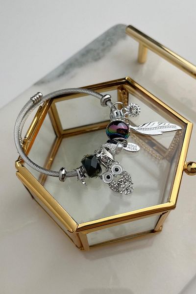 Modex Leaf Detail Steel Figured Spring Bracelet