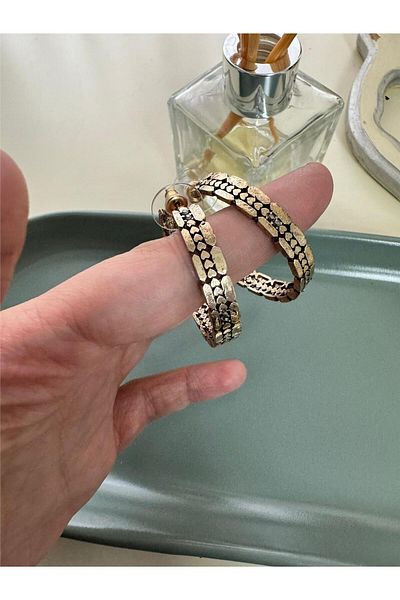 Pelin Aksesuar Smoked Stone Heart Row Bronze Hoop Earrings
