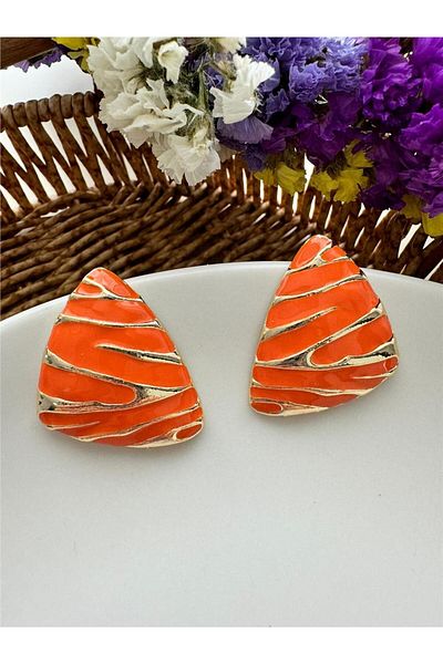 Pelin Aksesuar Gold Orange Triangle Earrings