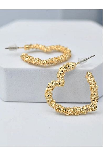 mos&more Gold Heart Model Stylish Hoop Earrings