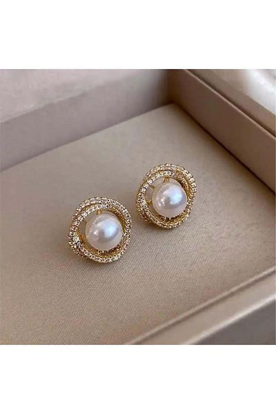 Pelin Aksesuar Vintage Earrings - With Crystal Pearls and Twisted