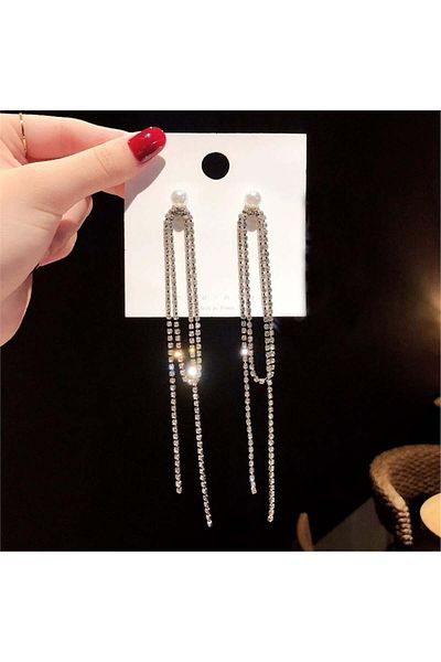 Pelin Aksesuar Ghost Earrings with Crystal Pearls and Dangle