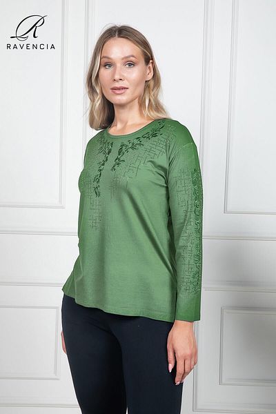 Ravencia Bluză Maternă Lycra Vâscoză cu Motiv Floral Verde - Detaliu Piatră