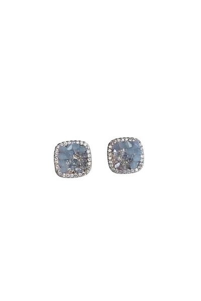 Pelin Aksesuar Smoked Blue White Square Earrings with Crystals