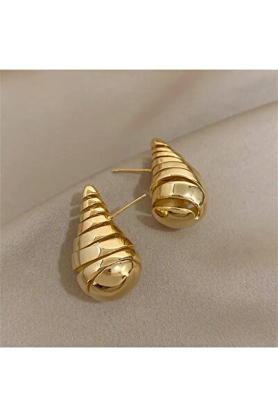Pelin Aksesuar Gold Büyük Spiral Damla Küpe