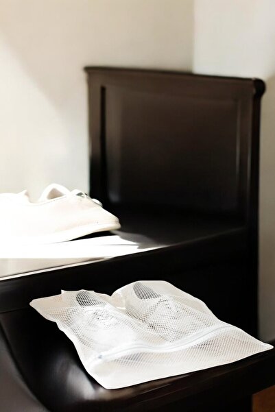 CocoVia ( 2 ADET ) Beyaz Renk Ayakkabı Yıkama Filesi Fermuarlı Ayakkabı Temizleme Ve Bakım Filesi