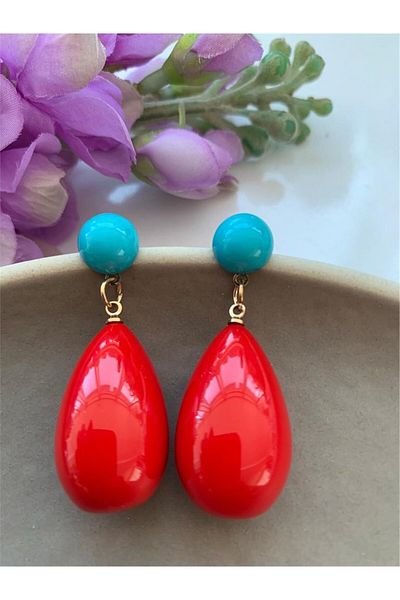 Pelin Aksesuar Red Blue Drop Earrings