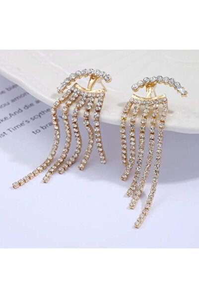 Pelin Aksesuar Gold Taş Sallantılı Abiye Hayalet Küpe