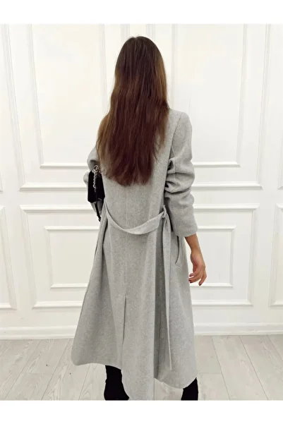 Modayıldızlar Gray Belted Long Stamp Coat