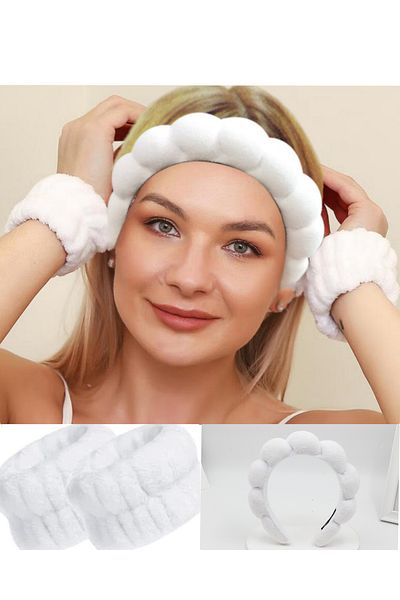 GÜLPEŞE Set de machiaj din 3 bucăți Bentita spa cu burete pufos Spălarea feței Îngrijirea pielii Mască facială Yoga Bandă sportivă
