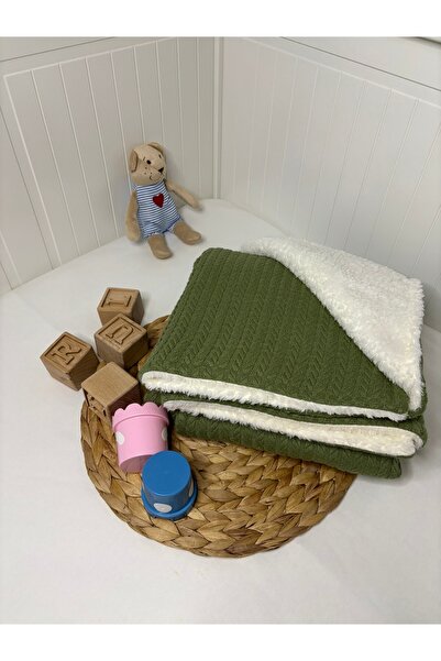 MIA BEE Bebek Battaniyesi Içi Welsoft Peluş Dışı Örgü Pike (90X110) Yastık He...