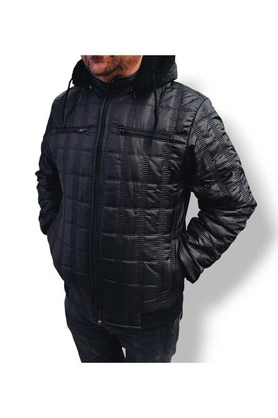 OKER Men's Hooded Coat - Regular and Plus Size, Elastic Sleeves and Waist, Fur Inside Portable Coat