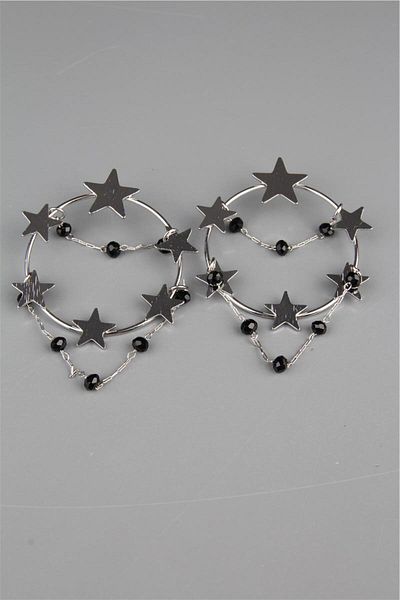 Pelin Aksesuar Silver Chain Dangle Stars Earrings