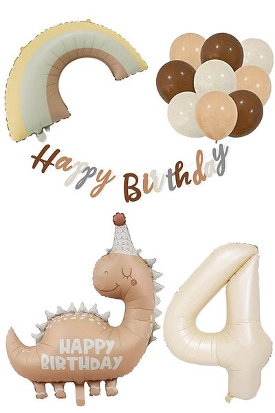 Patladı Gitti Retro 4 Year Old Dinosaur Concept Birthday Set