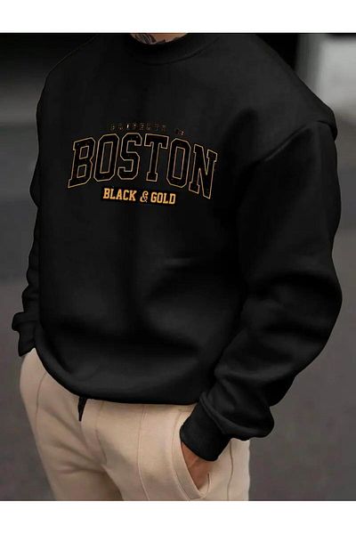 Medinenur Суитшърт с кръгло деколте и принт BOSTON WRITTE