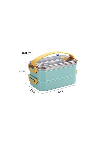Vagonlife Portable Three Compartment Stainless Steel Dining Pot Water Green for Students and Office