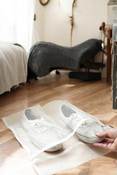 CocoVia ( 2 ADET ) Beyaz Renk Ayakkabı Yıkama Filesi Fermuarlı Ayakkabı Temizleme Ve Bakım Filesi