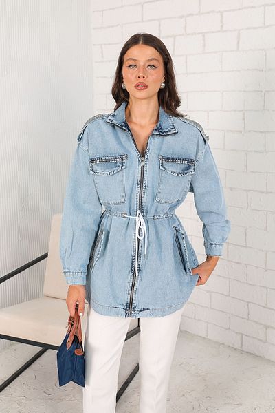 Melike Tatar Stone Detailed Blue Denim Jacket - 32-4003-1